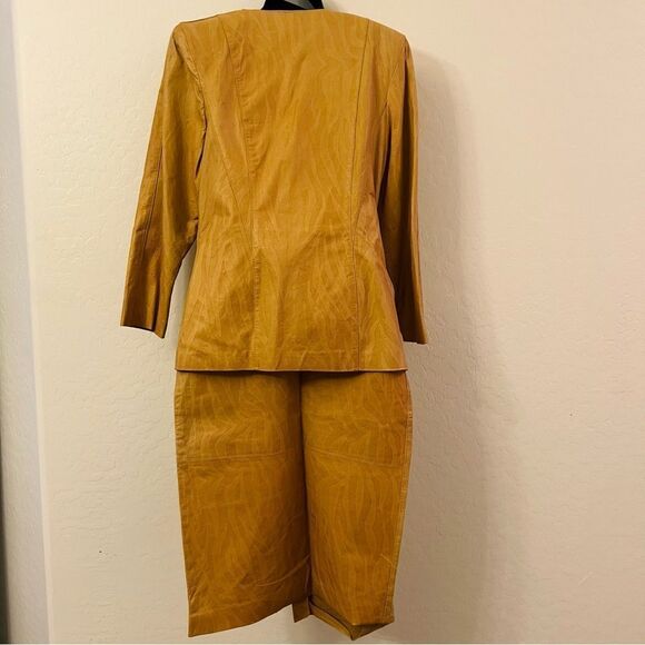 80s Leather zebra Print Tan Camel Embossed Blazer Midi Pencil Skirt Suit Set 10 - Picture 7 of 16